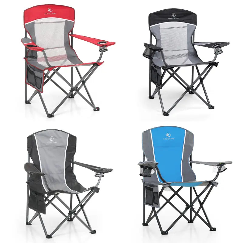 Alpha Camp Oversized Outdoors Folding Camping Chair Heavy Duty Arm Chair with Cup Holder and Storage Bag, 350 LBS Weight Capacity