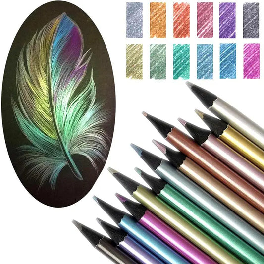 18 Colors Colored Pencil Set, 18Pcs/Set Painting Metallic Colored Pencil, School Supplies Metallic Drawing Pencil, Portable Art Supply for Painting Sketch School Office, DIY Supplies