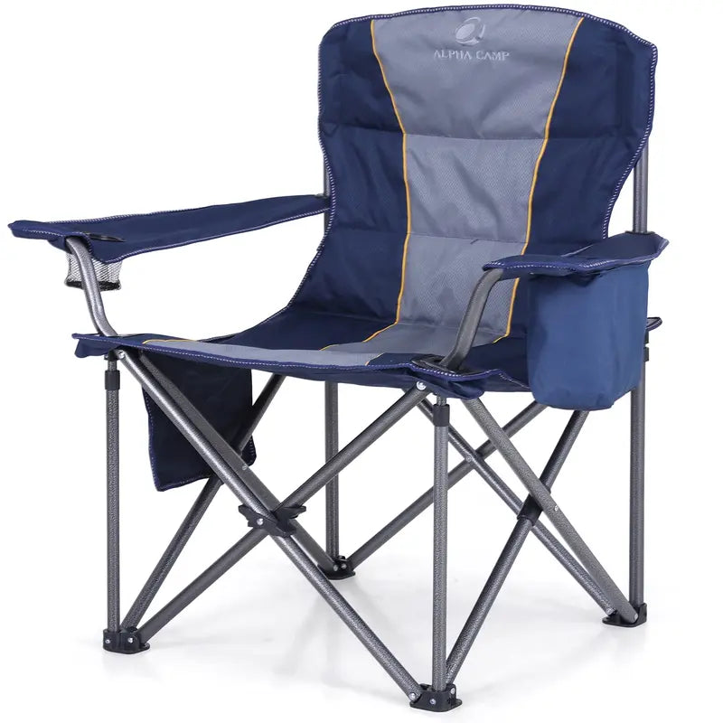 Alpha Camp Oversized Outdoors Folding Camping Chair Heavy Duty Arm Chair with Cup Holder and Storage Bag, 350 LBS Weight Capacity