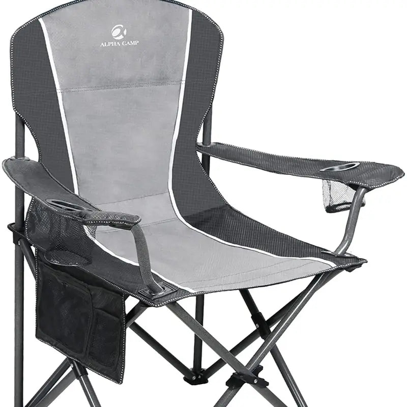 Alpha Camp Oversized Outdoors Folding Camping Chair Heavy Duty Arm Chair with Cup Holder and Storage Bag, 350 LBS Weight Capacity